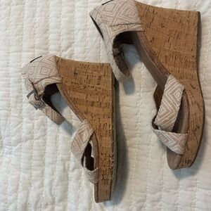 Toms Textured Tan Wedge Sandals